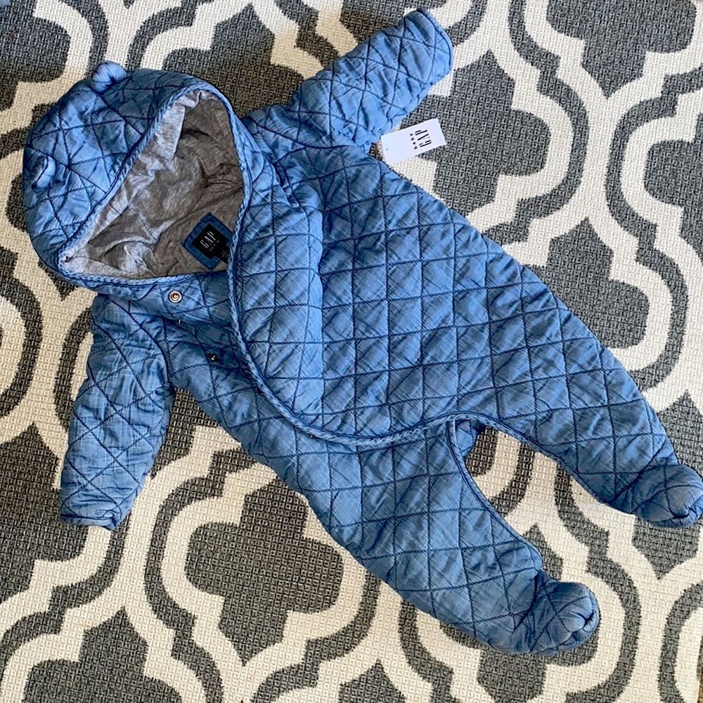 NWT Quilted Chambray Blue Baby Gap Suit Onsie One-Piece 3 - 6 months